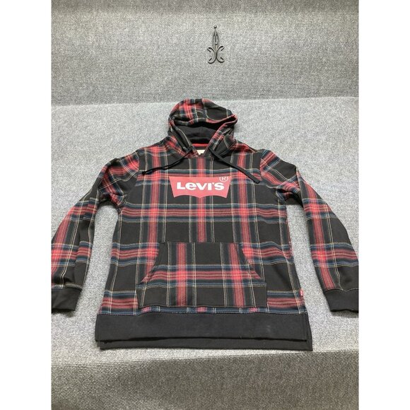 Levis Hoodie Men’s Size Large Red Plaid Long Sleeve Pullover - Picture 1 of 10